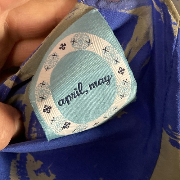 April May Silk Blue & Gray scoop neck & back Peplum tank top XS - Picture 9 of 11